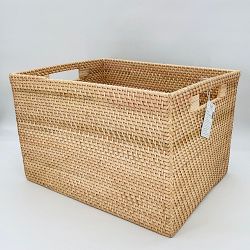 OPEN BOX: Hold Everything Rattan Cubby Pantry Baskets, Large, Walnut