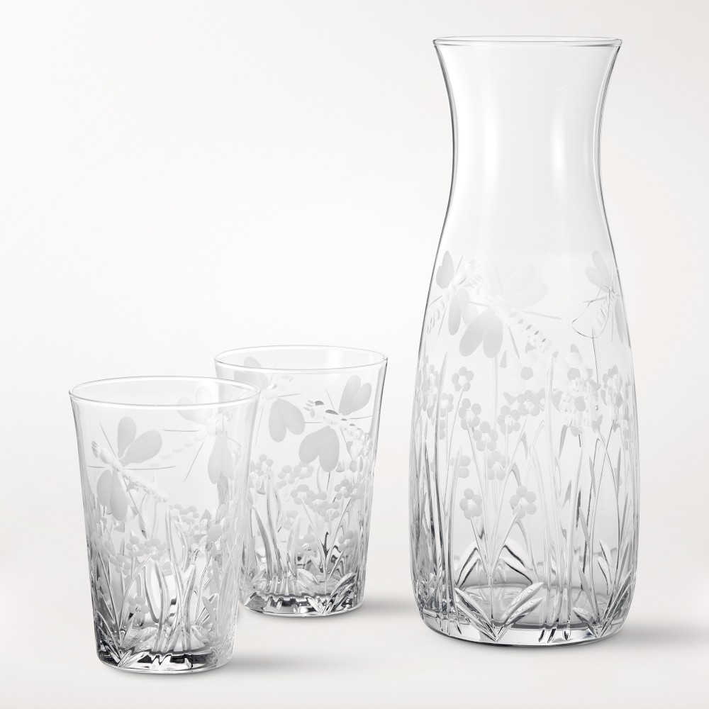 Floral Etched Carafe and Tumblers, Set of 4 - Set of 4