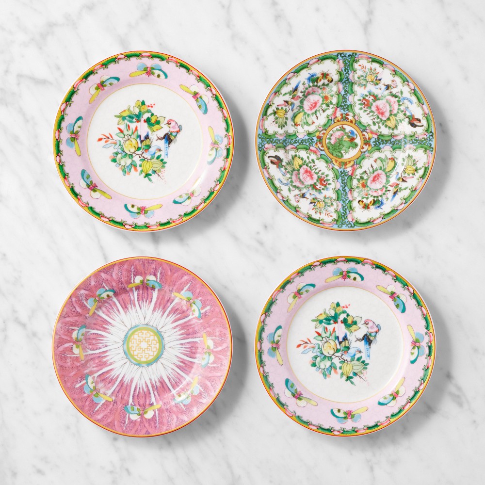 Famille Rose Appetizer Plates - Set of 4, Mixed Pink