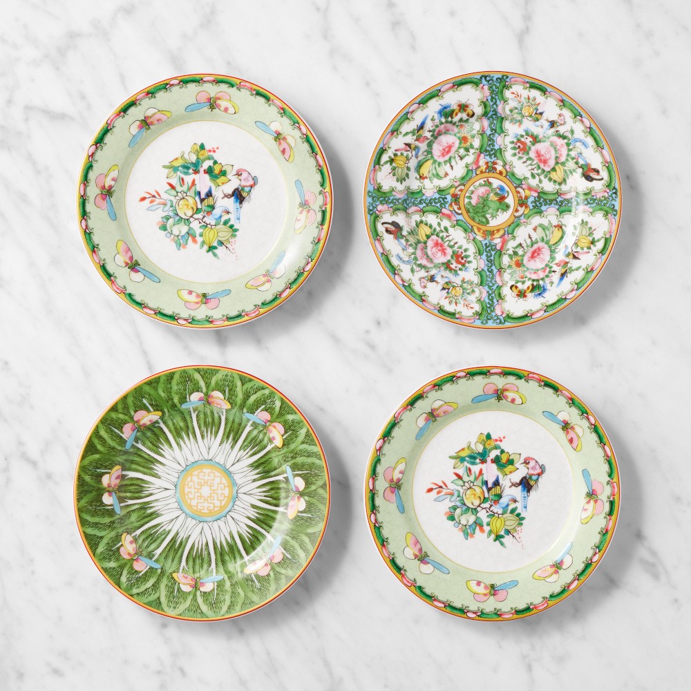Famille Rose Appetizer Plates - Set of 4, Mixed Green