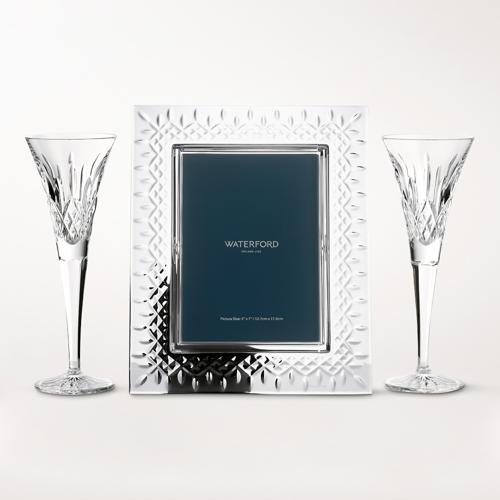 Waterford Lismore 5" x 7" Frame & 2 Waterford Lismore Toasting Flutes