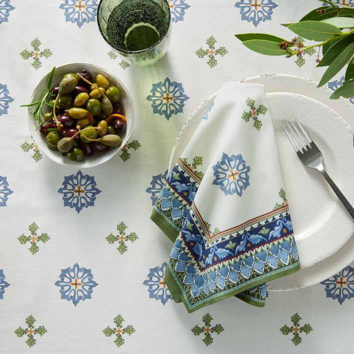 Sicily Verdi Tablecloth, Cotton Twill | Williams Sonoma