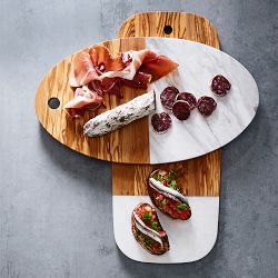 Olivewood &amp; White Marble Oval Cheese Board