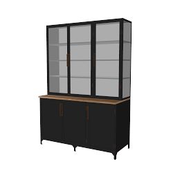 3- Door Glass Storage Cabinet with Counter, Black, Black Pulls