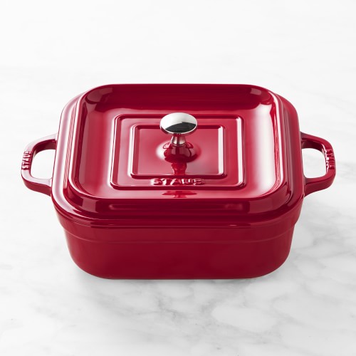 Staub Stoneware Square Covered Baker, Cranberry