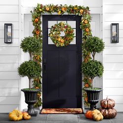 Double Ball-Shaped Faux Boxwood Topiary in Plastic Pot, 48"