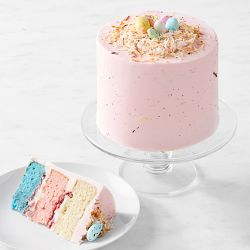 Easter Egg Three-Layer Vanilla Cake with Fresh Strawberries, Serves 8-10, First Available