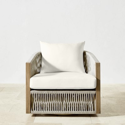 Pasadena Outdoor Teak Swivel Chair with Sunbrella Performance Canvas, White Cushion