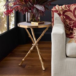 Faux Bois Accent Table with Marble Top (16.5")