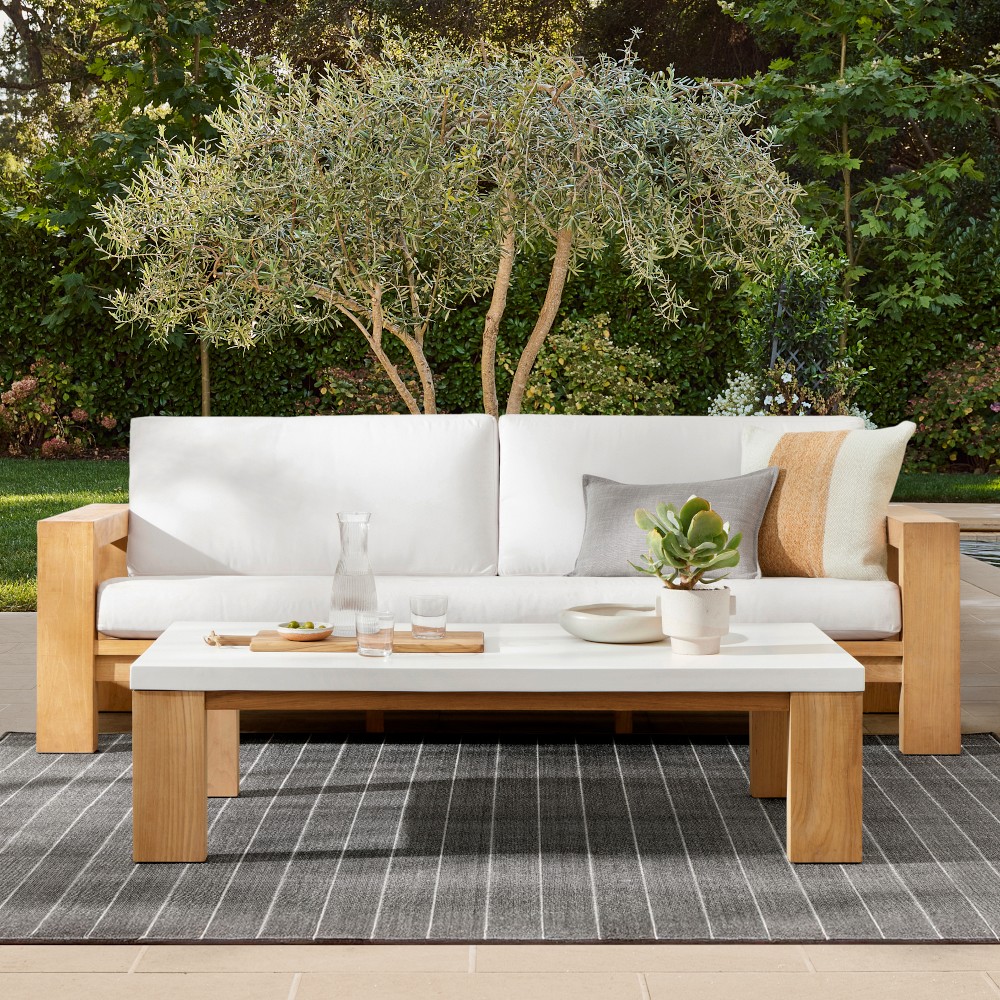 Larnaca Outdoor Teak Fiberstone Coffee Table | Williams Sonoma