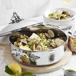 Ruffoni Opus Prima Hammered Stainless- Steel Braiser with Lovebirds Knob, 7-Qt.