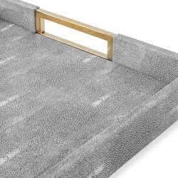 Faux Shagreen &amp; Brass Ottoman Tray, Square