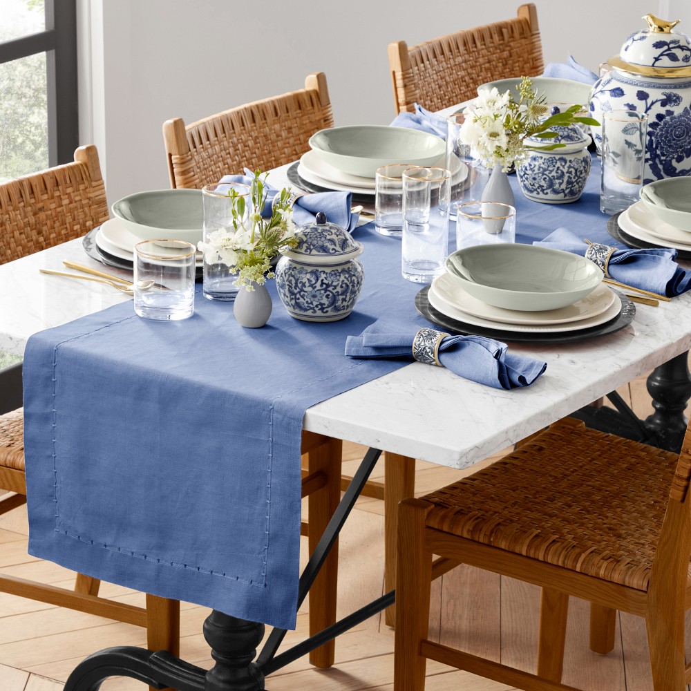 Italian Washed Linen Table Runner - Blue