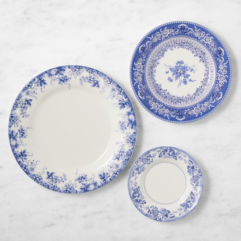 Blue- English Floral 12-Piece Dinnerware Set with Appetizer Plates