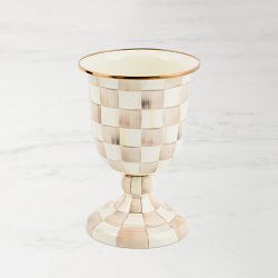 Mackenzie Childs Mocha Check Pedestal Vase | Williams Sonoma