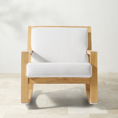Larnaca Outdoor Natural Teak Rocker With Sunbrella Performance Canvas, White Cushion
