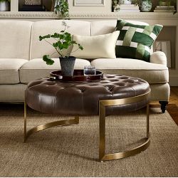 Mixed Material Round Ottoman (36.5")