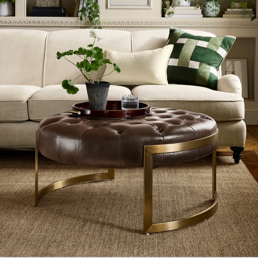 Mixed Material Round Ottoman (36.5") by Williams Sonoma Home