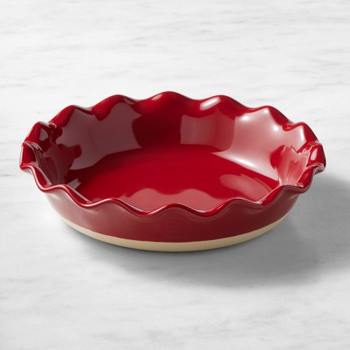 Emile Henry French Ceramic Artisan Ruffled Pie Dish, Burgundy