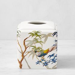 OPEN BOX:Painted Peacock Bath Collection, Tissue Box Holder, White