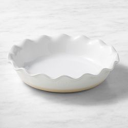 Emile Henry French Ceramic Artisan Ruffled Pie Dish, White