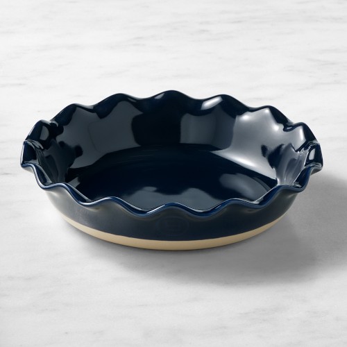 Emile Henry French Ceramic Artisan Ruffled Pie Dish, Navy