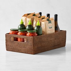OPEN BOX: Hold Everything Rattan Cubby Pantry Baskets, Low Profile, Walnut