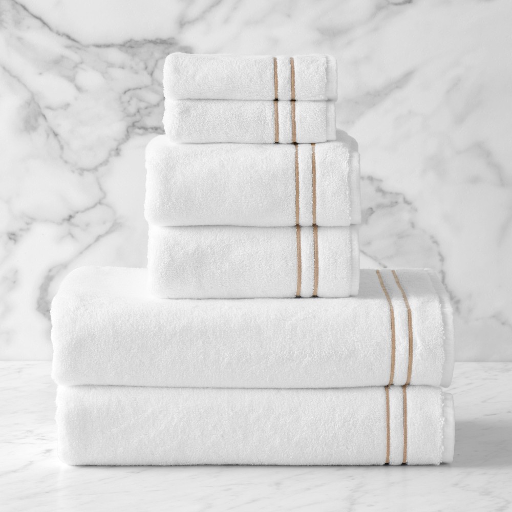 Chambers® Hotel Embroidered Towels - Set of 6, Sand