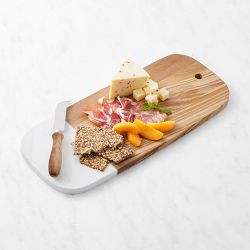Olivewood &amp; White Marble Rectangular Cheese Board