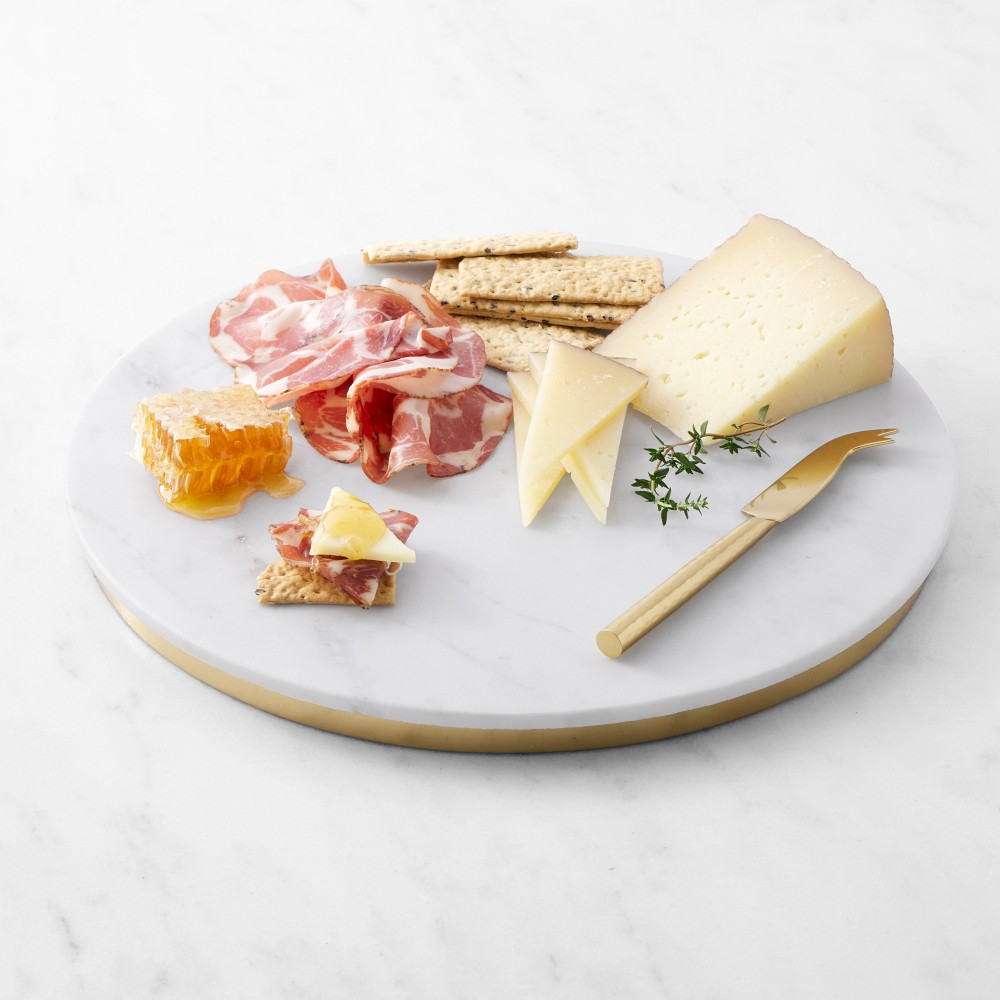 Marble and Brass Round Board with Cheese Knives