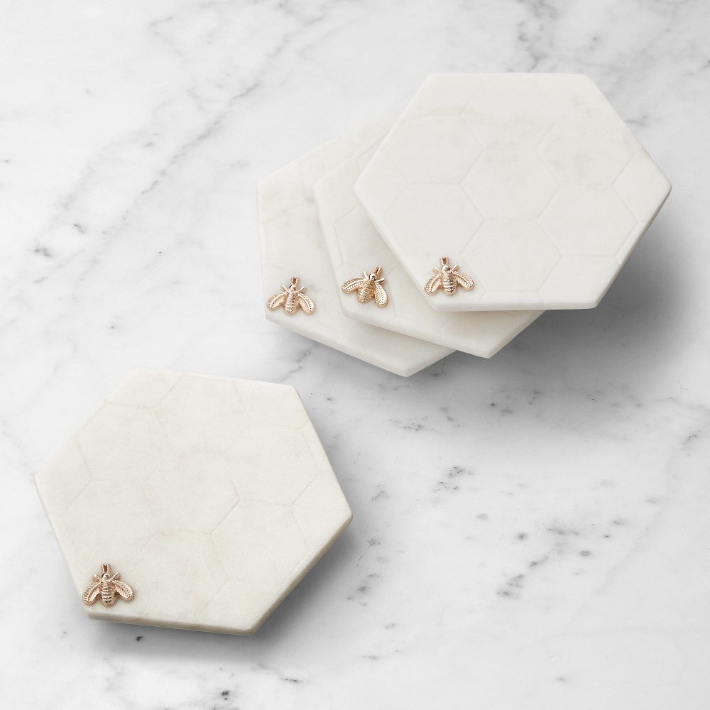 Honeycomb Marble Coasters, Set of 4