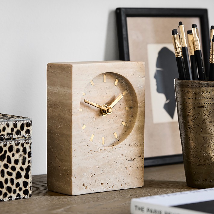 Orson Travertine Clock – Unique Stone Timepiece | Williams Sonoma