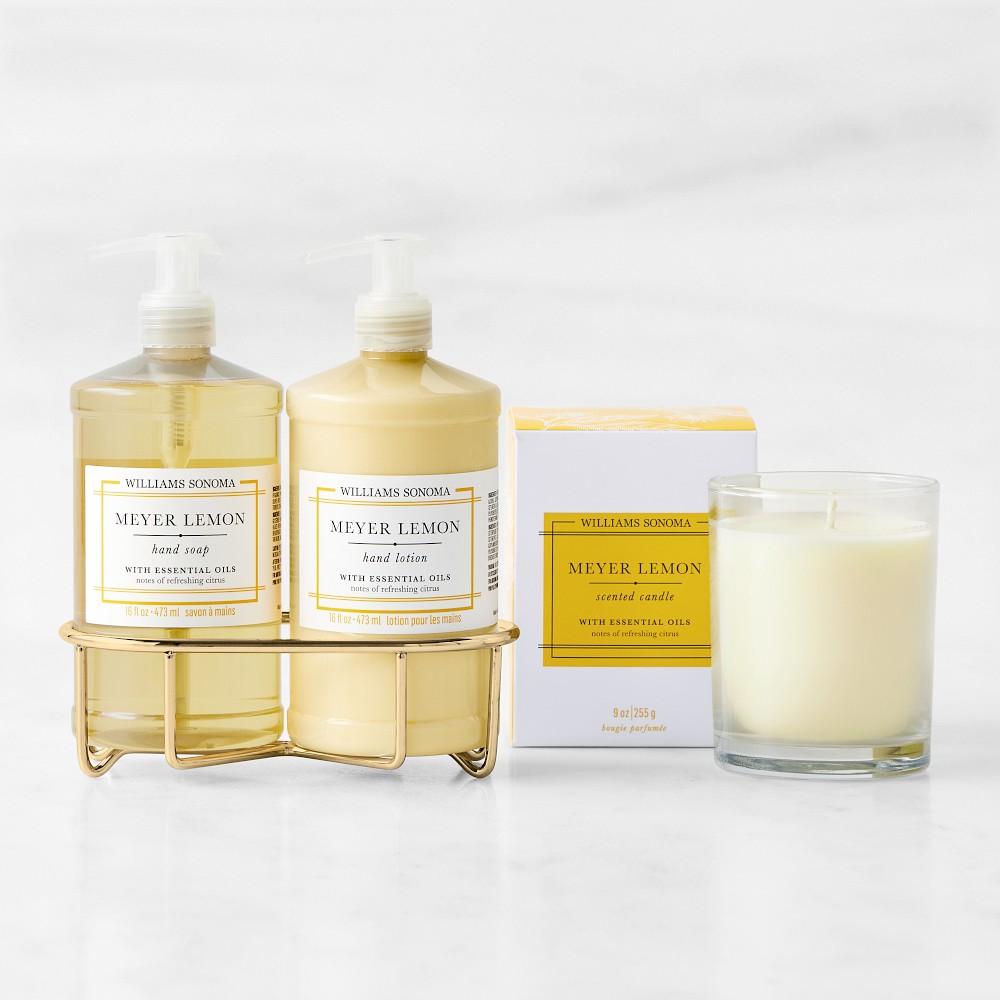 Williams Sonoma Meyer Lemon Hand Soap, Lotion & Candle 4-Piece Set - Lotion & Candle 4-Piece Kitchen Set, Classic, Gold