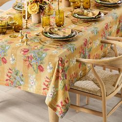 Harvest Floral Stripe Tablecloth, 70"x108", Stripe Gold