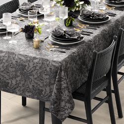 Damask Tablecloth, Charcoal Cotton | Williams Sonoma