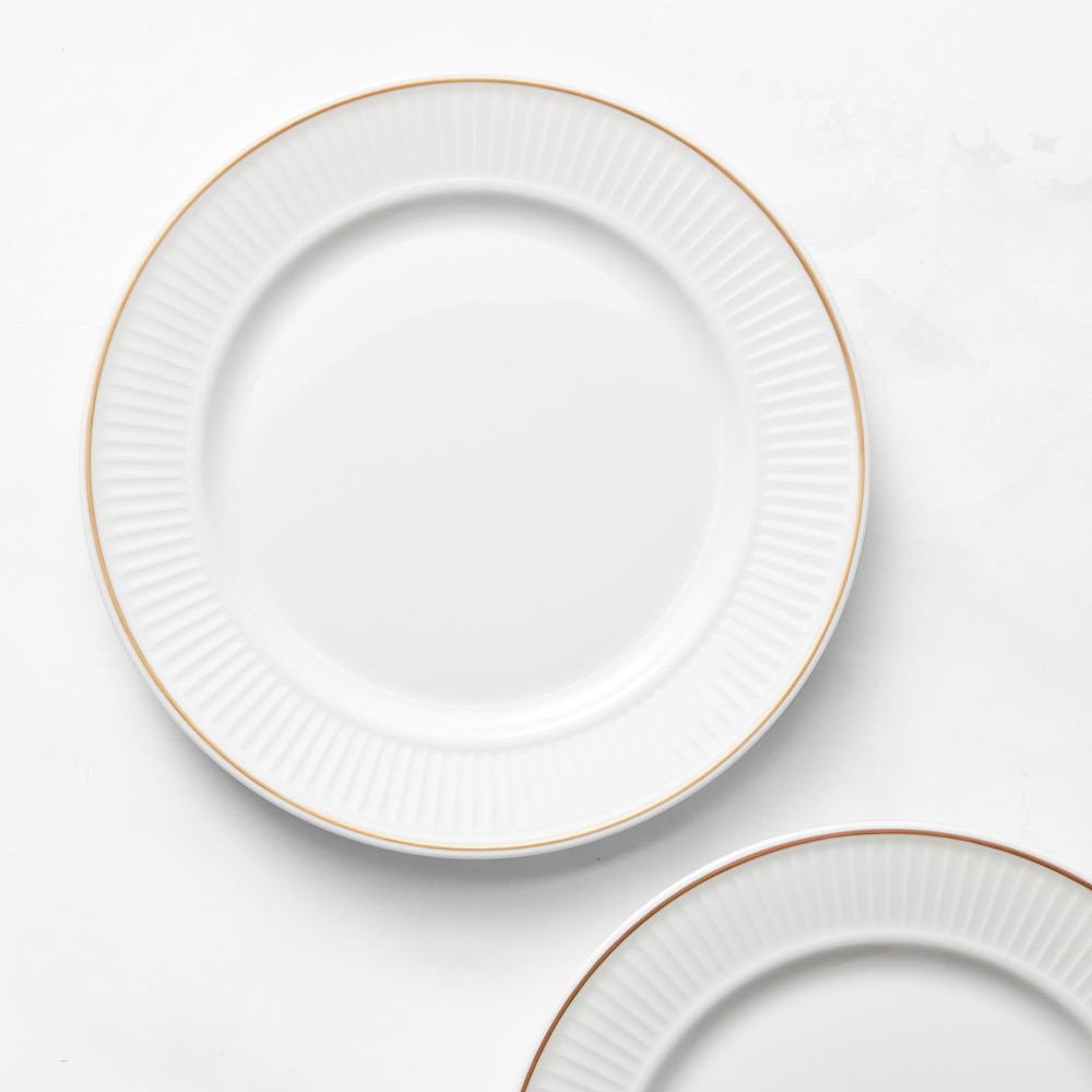 Pillivuyt Plisse Gold Porcelain Salad Plates - Set of 4, Gold Rim