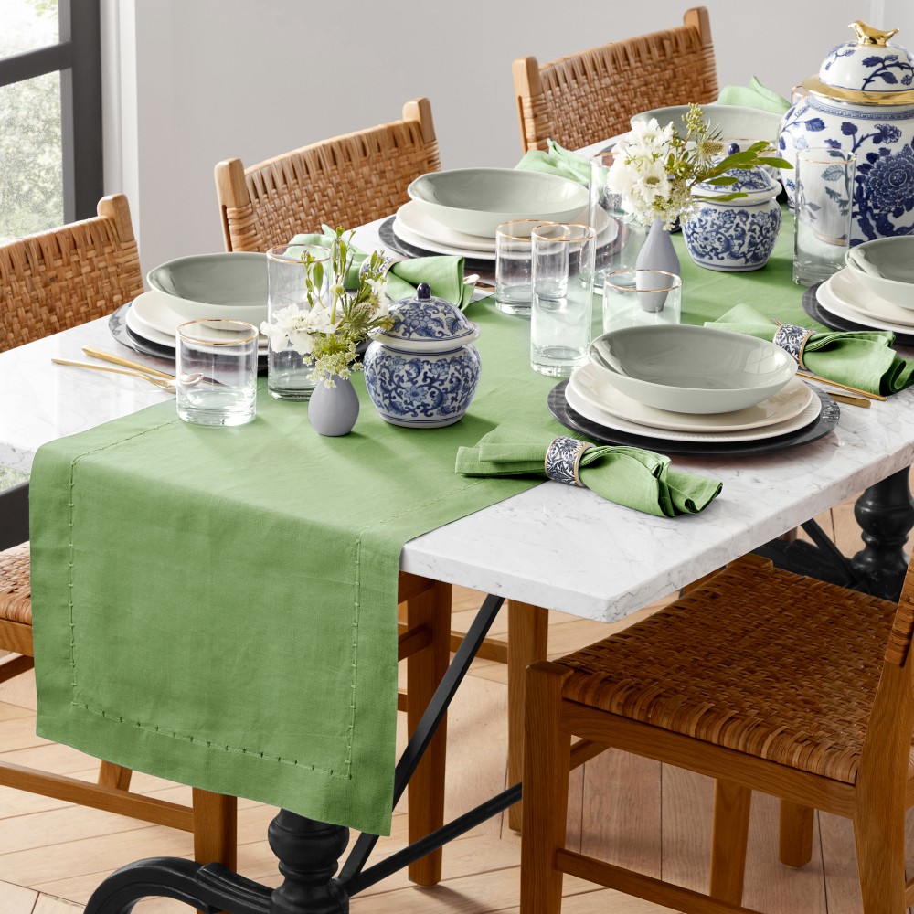 Italian Washed Linen Table Runner - Set of 4, Green