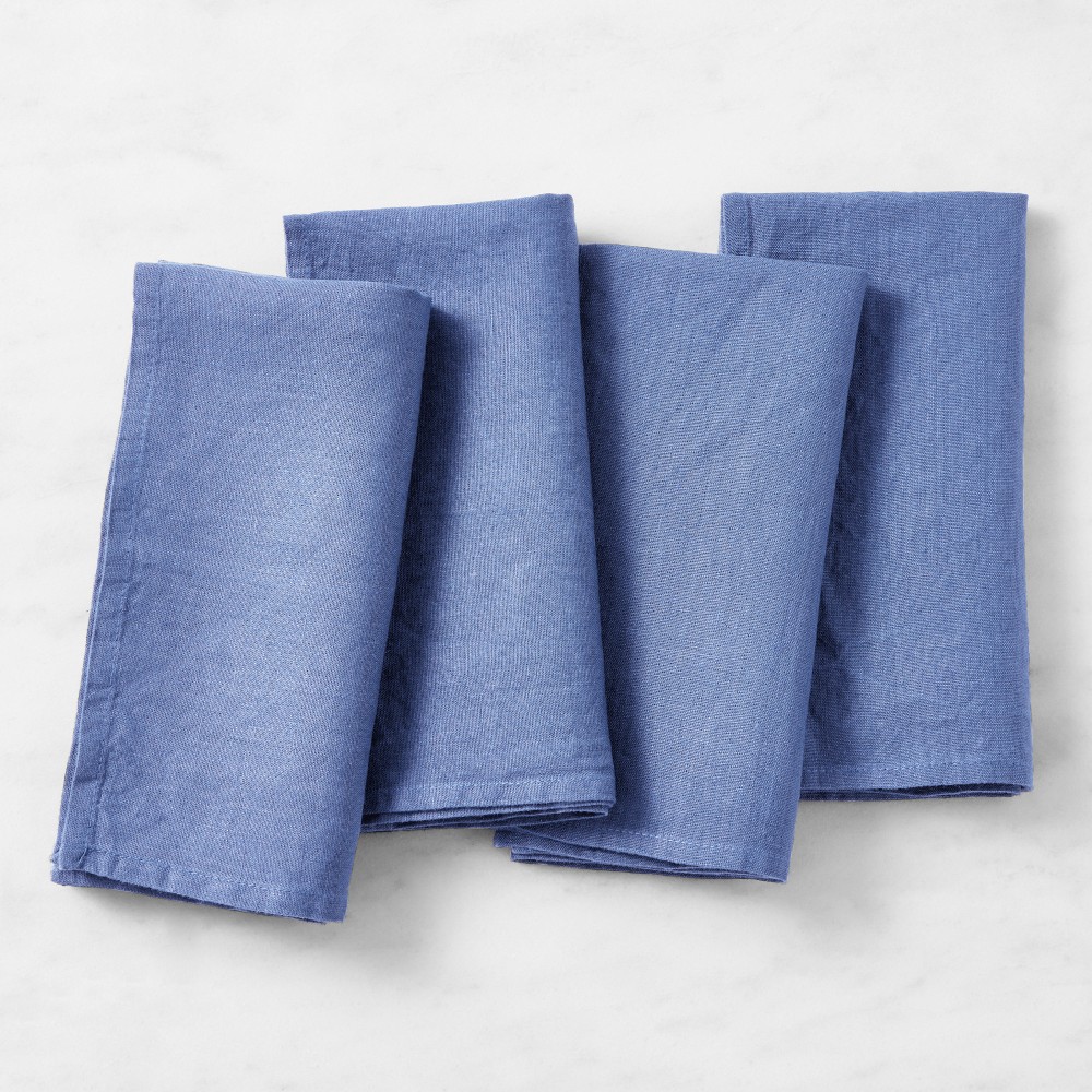 Italian Washed Linen Napkins, Set of 8, Blue