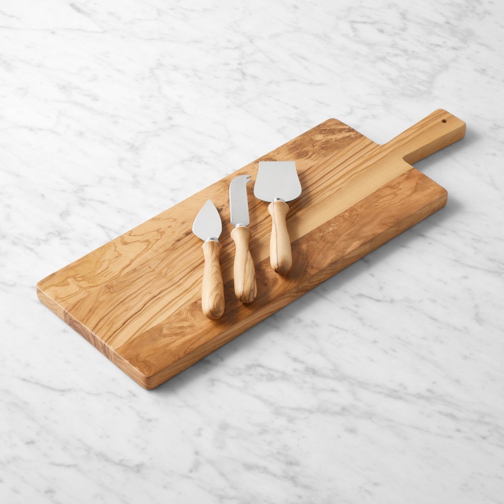 Olivewood Rectangular Cheeseboard with Olivewood Cheese Knives - Medium