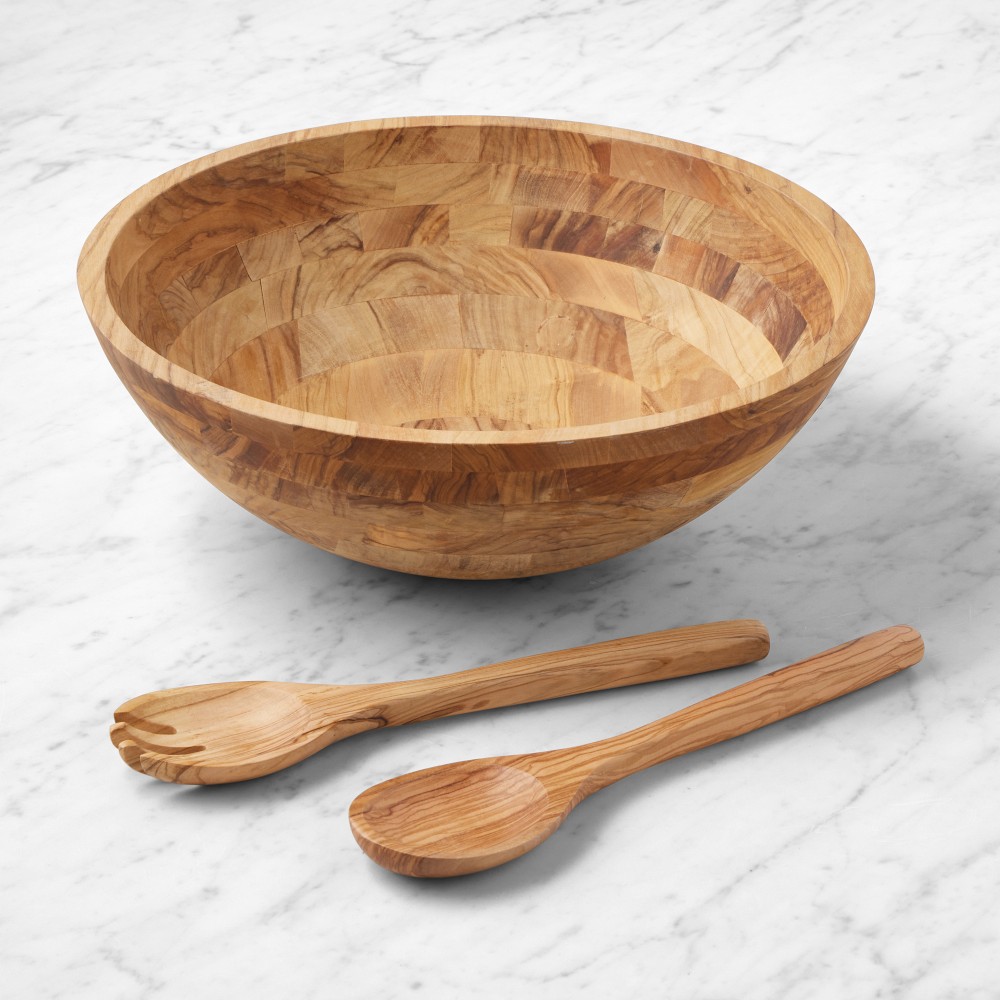 Olivewood Salad Bowl and Salad Servers - Medium Bowl