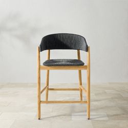 Anders Counter Stool, Natural Teak, All-Weather Weave, Black