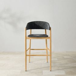 Anders Bar Stool, Natural, Teak All-Weather Weave, Black