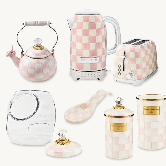 Set De Boîtes Mackenzie-Childs Motif Rosy Check - Neuf, Couleur Rose, Hauteur 7 Pouces