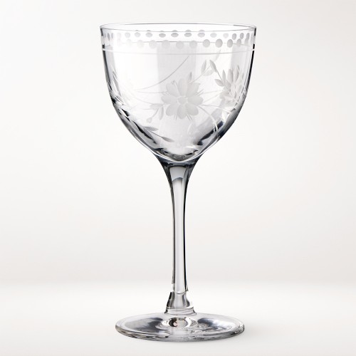 Vintage Etched Nick & Nora Glasses, Set of 4