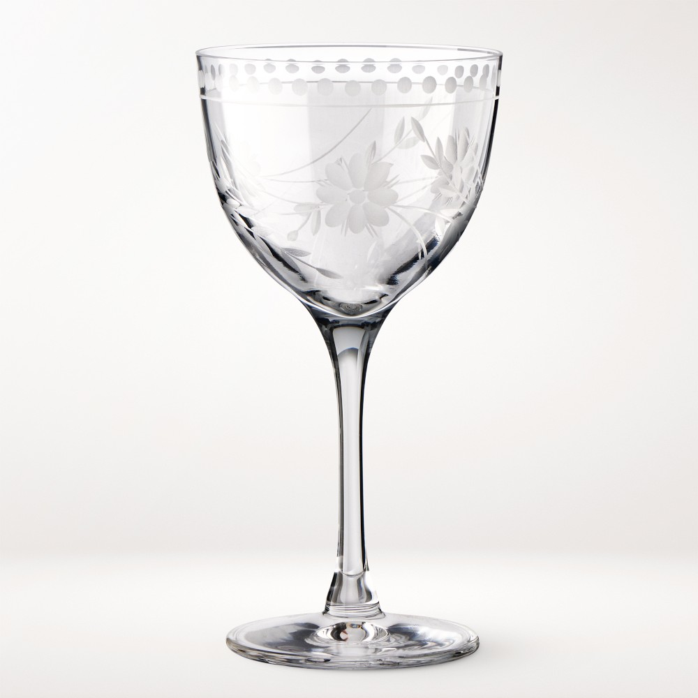 Vintage Etched Nick & Nora Glasses - Set of 4