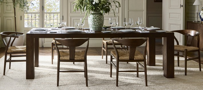 parsons tobacco brown dining table 57st. The key characteristics of this design are the corner post legs with the skirt 1214 Parsons Table 120" x