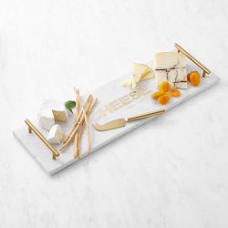 Marble and Brass Rectangular Board with Cheese Knives