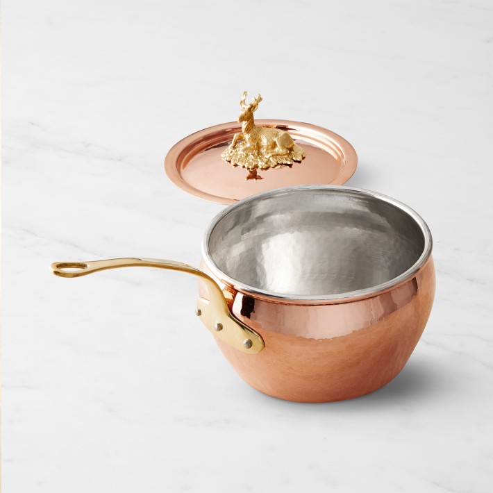 Ruffoni Historia Hammered Copper Saucepan with Stag Knob - 3-Qt