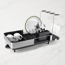 Joseph Joseph Extend Steel Plus Expandable Dish Rack with Wine Glass Holder, Black