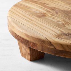 Olivewood Round Footed Pedestal with Cheese Knives